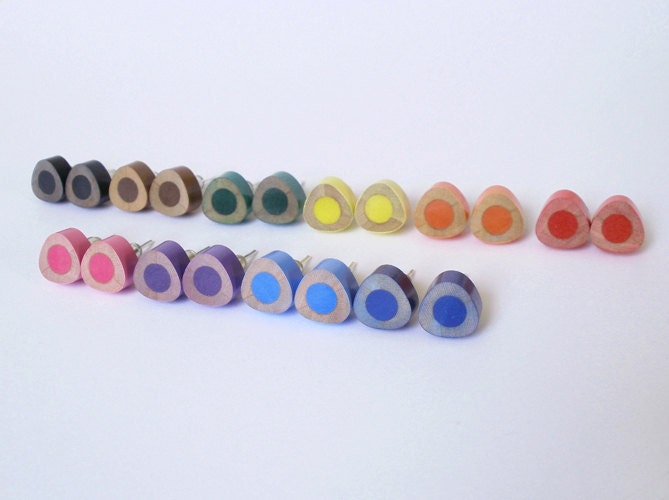 color pencil ear studs, the triangle version in candy colors (limited edition)