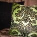New 15in square Upcycled Vintage Retro Citron Green and Black Flocked Posh Elegant Luxurious Damask Decorator Throw Pillows