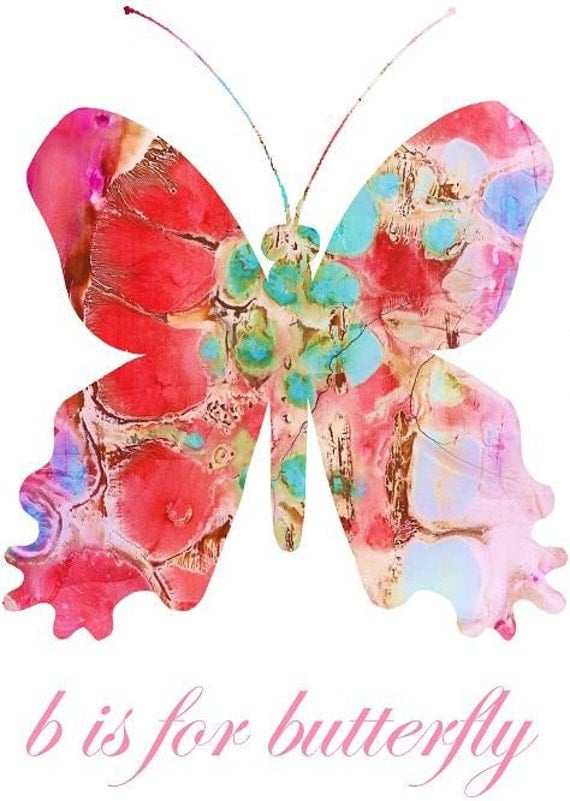 Nursery Art Print (pink B is for Butterfly)