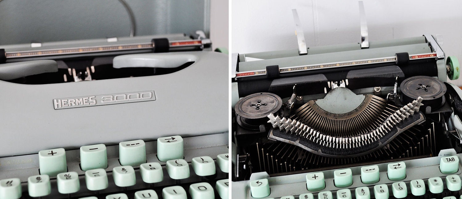Vintage Hermes 3000 typewriter with case, swiss designed