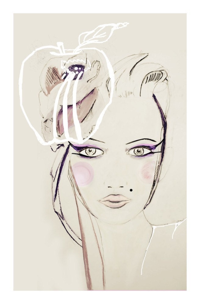 Fashion illustration art, cream pink girl portrait pale