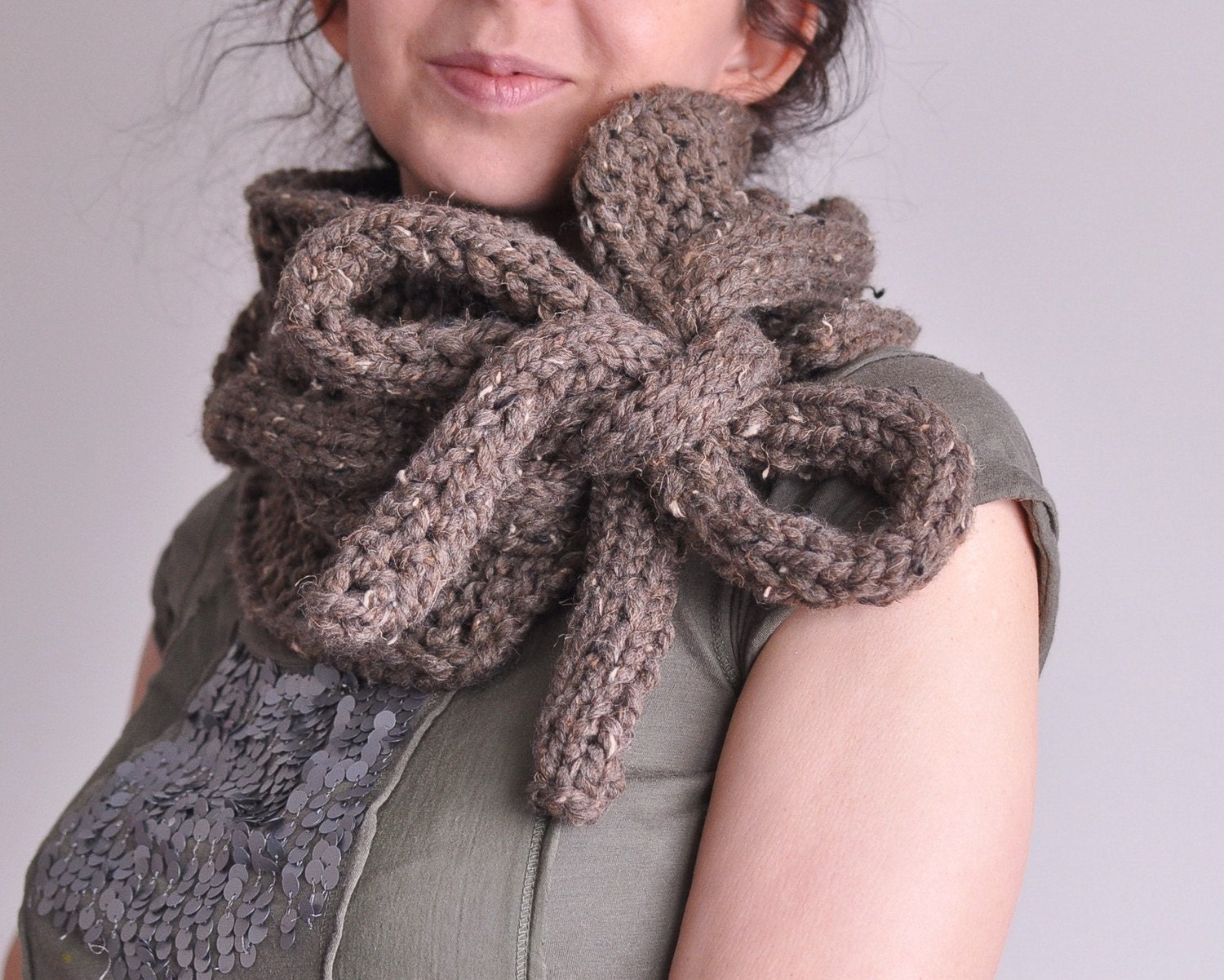 Twist Me Around - handknit superchunky cabled neckwarmer / scarf / collar / cowl / wrap with long drawstrings in color of your choice