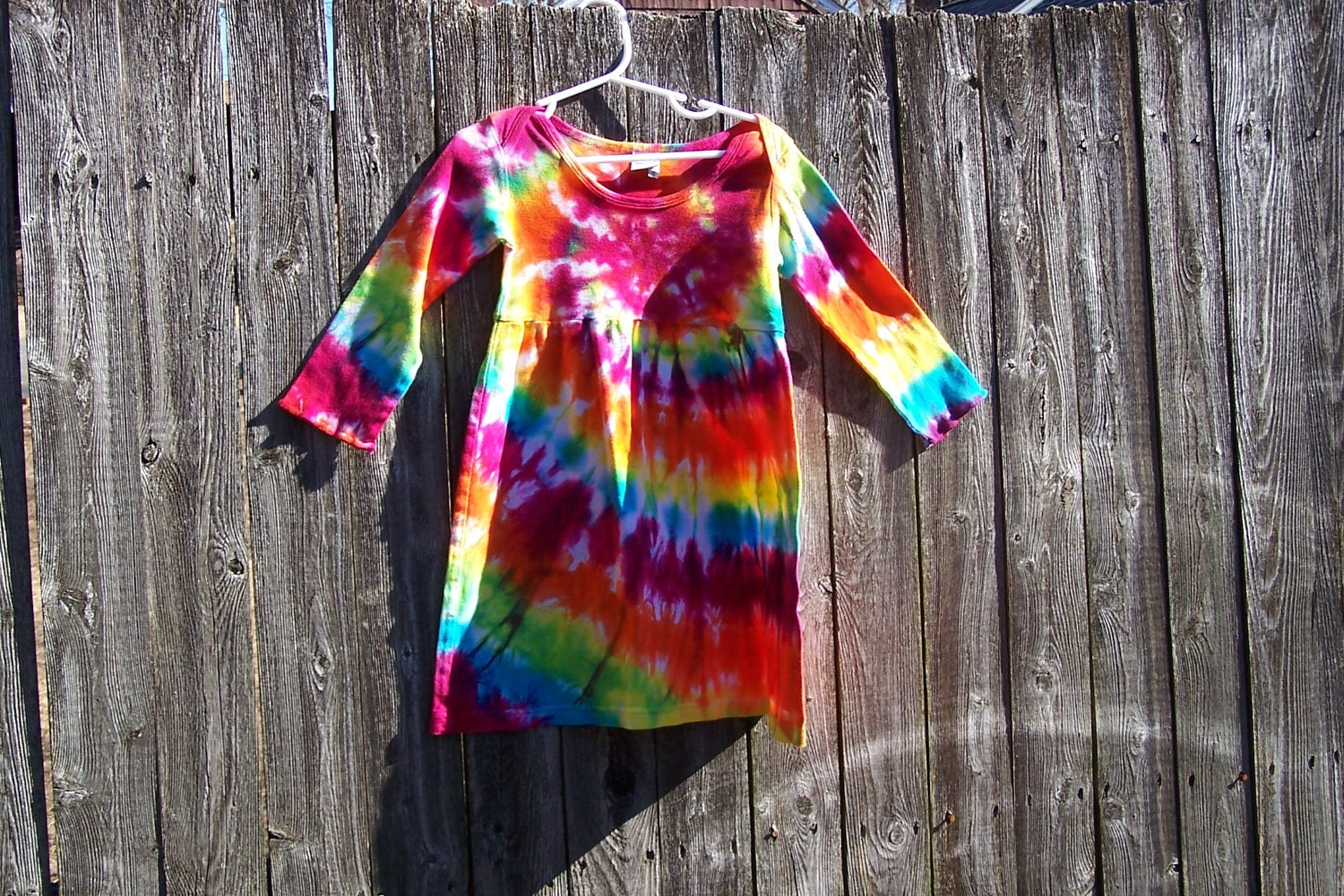 Sunshine Rainbow Spiral Tie Dyed Long Sleeve Infant/Toddler  Lap Shoulder Dress