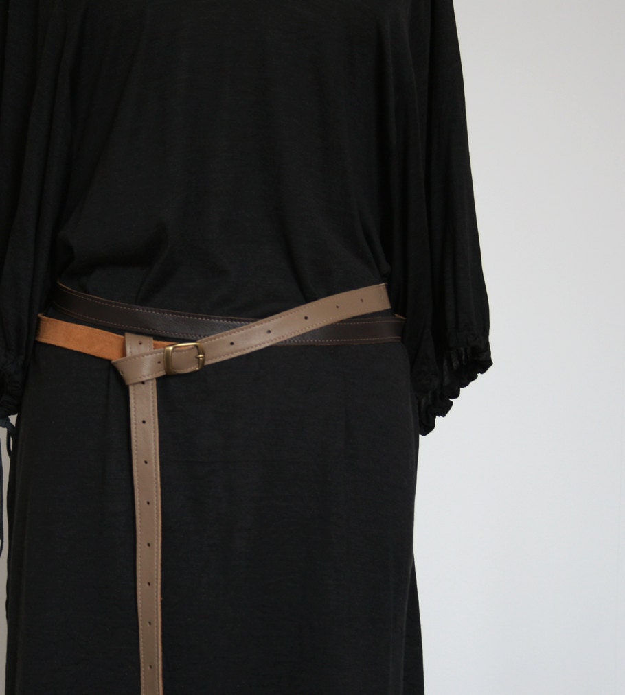 skinny double wrap leather belt in 3 shades of brown