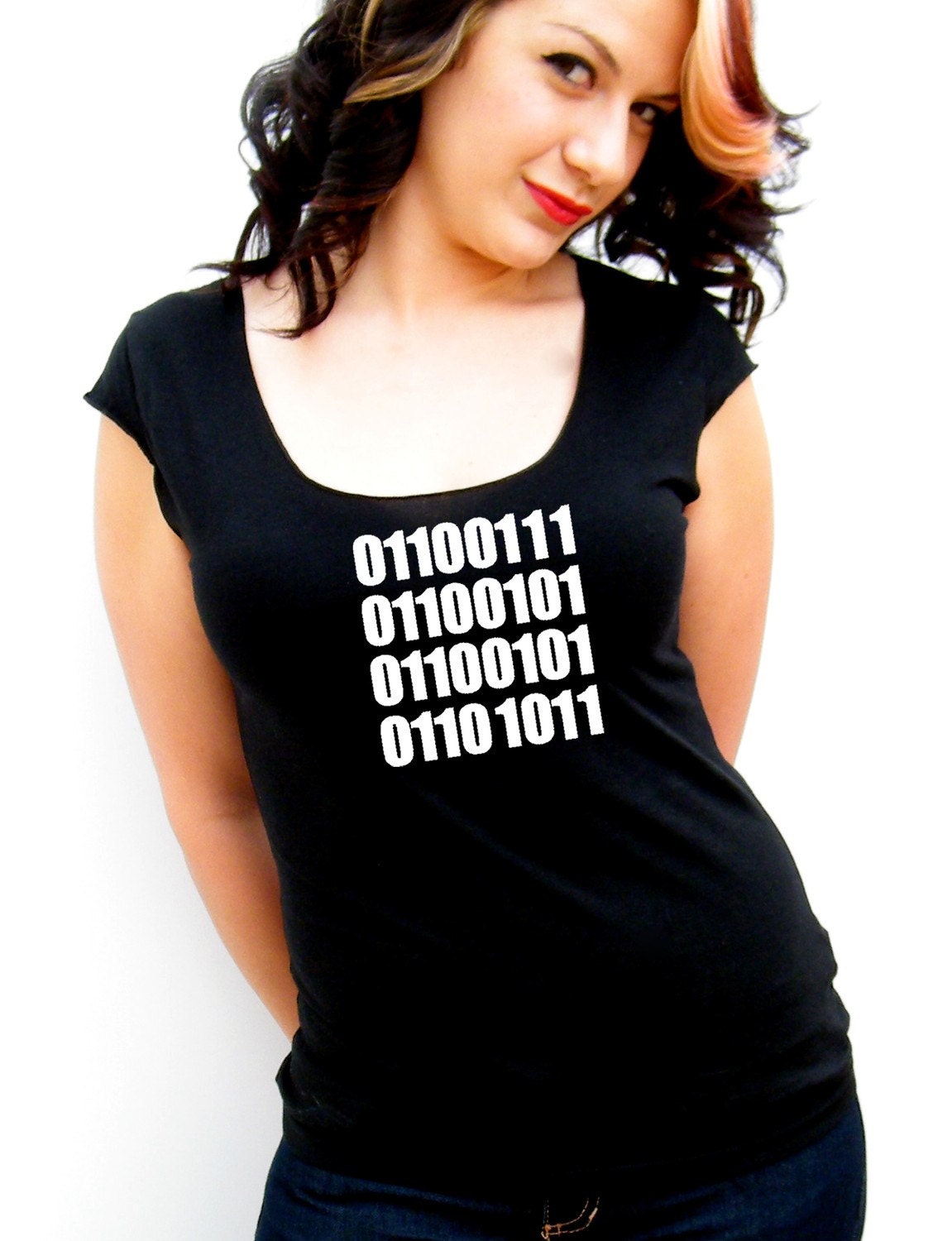 GEEK in (ascii) Binary Code - American Apparel - Ladies T Shirt - Small, Medium, Large, XL