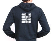 NERD in (ascii) Binary Code - American Apparel UNISEX Hoodie - xxs, xs, small, medium, large, extra large, 2xl