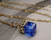 Sapphire Blue Crystal Necklace, Gold Filled, Bridesmaid, Wedding, Bridal, Handmade Jewelry, September Birthday