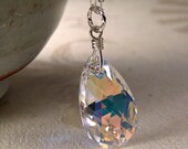 Crystal Necklace, Teardrop Pendant, Swarovski, Sterling Silver, Handmade Wedding Jewelry
