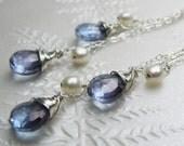 Blue Quartz Earrings, Sterling Silver, Statement, Long, Dangle, Gemstone, Handmade Jewelry, Valentine, Spring Fashion