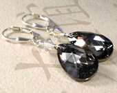 Black Crystal Earrings, Midnight, Swarovski Elements, Sterling Silver, Teardrop, Bridesmaid, Wedding, Handmade Jewelry, Winter Accessories