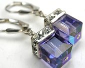Tanzanite Purple Crystal Earrings, Dangle, Sterling Silver, Bridesmaid, Wedding, Handmade Jewelry, Spring Fashion
