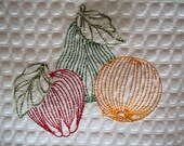 Apple, Orange, and Pear Kitchen Dish Towel Machine Embroidery