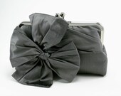 Bridesmaid Clutch Purse / Personalized Bridesmaid Gift  (Classic Bow Clutch : Dark Gray)