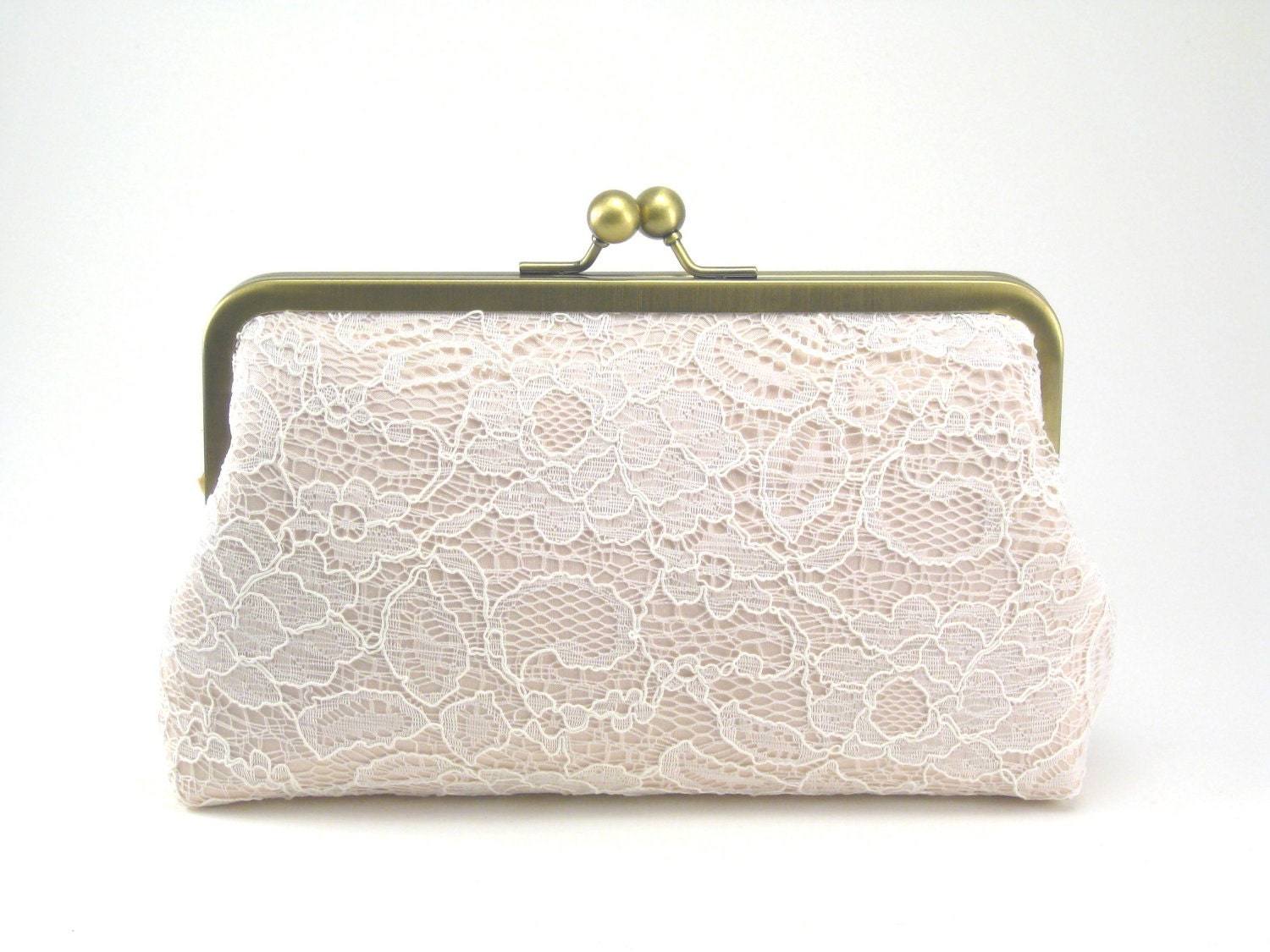 Antoinette Clutch : Ivory on Seashell Pink - Wedding Clutch - Lace Purse - Vintage Clutch - Bridal Purse