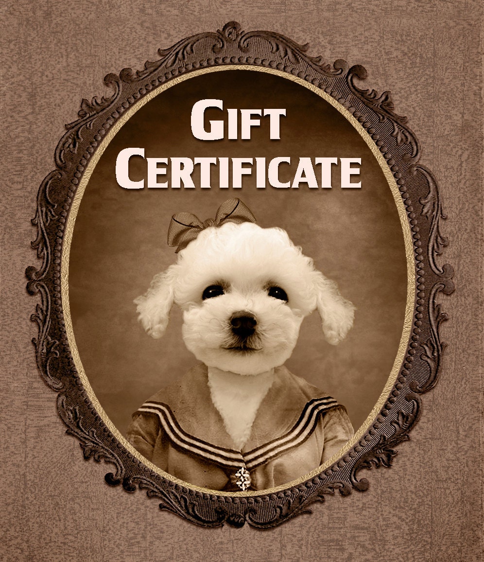 GIFT CERTIFICATE for one Custom Vintage Digital Pet Portrait - You Print