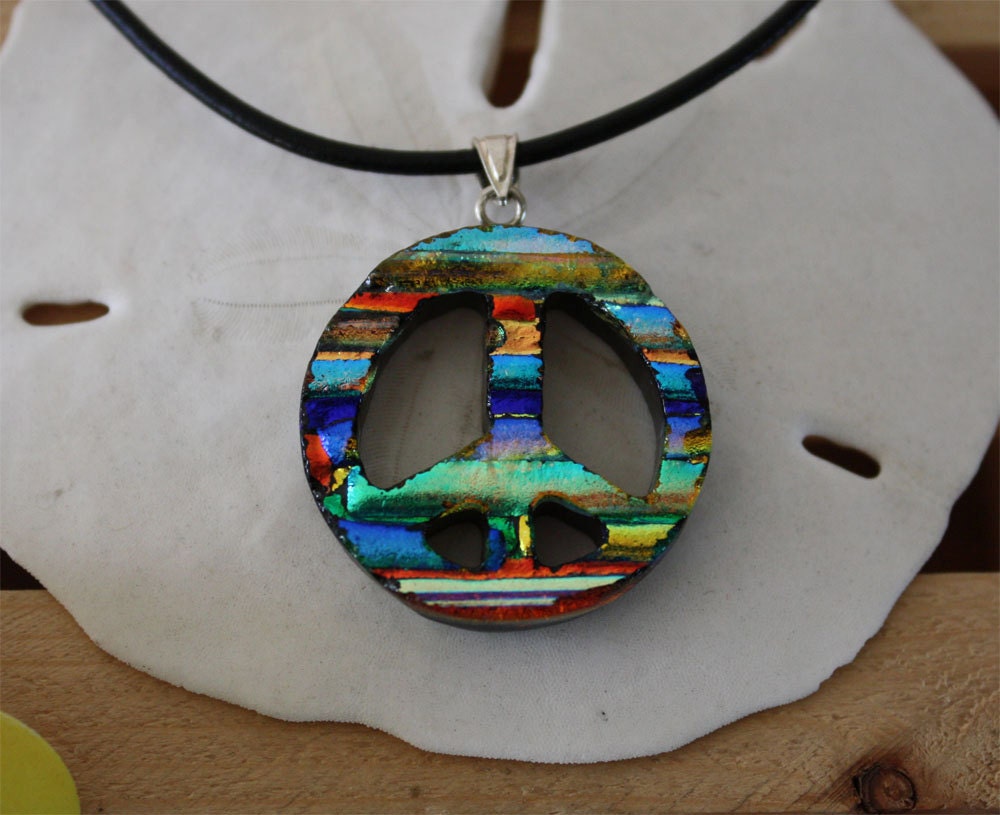 Peace Sign Dichoric Glass Sterling Silver Necklace