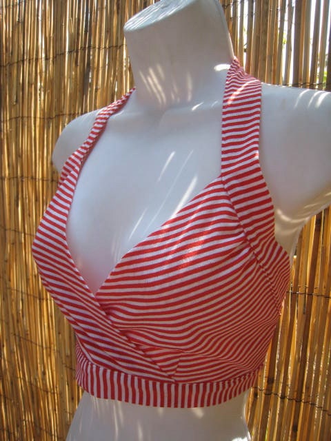 Cal Noir  40s 50s RED & WHITE Stripe HALTER Top Treasury Item    Sz Medium