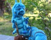 The Blue Caterpillar in Alice's Wonderland w his Hookah OOAK Needle felted Artist Doll by Stevi T.