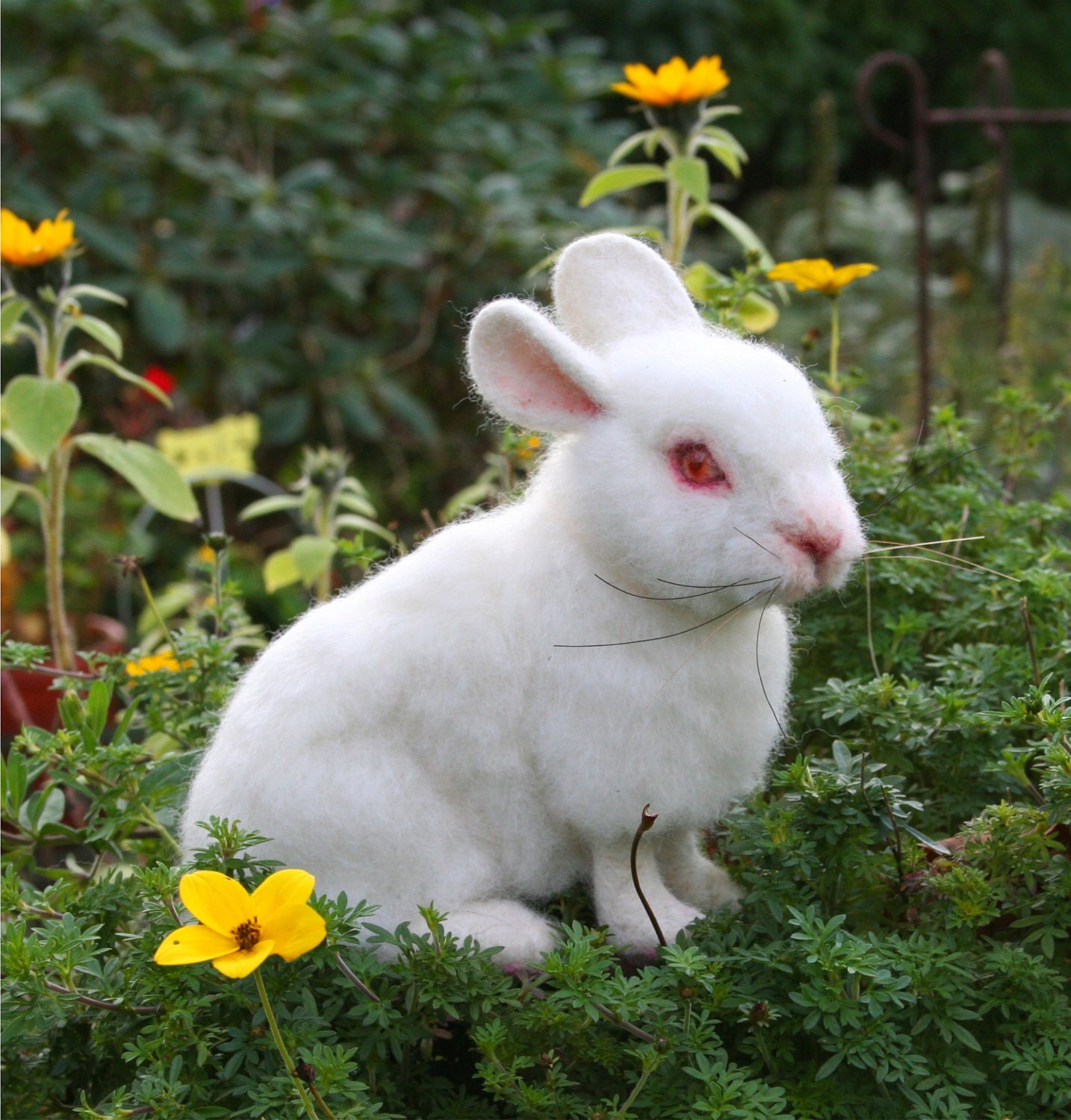OOAK Needle felted Alpaca Life Size Baby Bunny Rabbit Poseable White albino w red glass eyes Free shipping