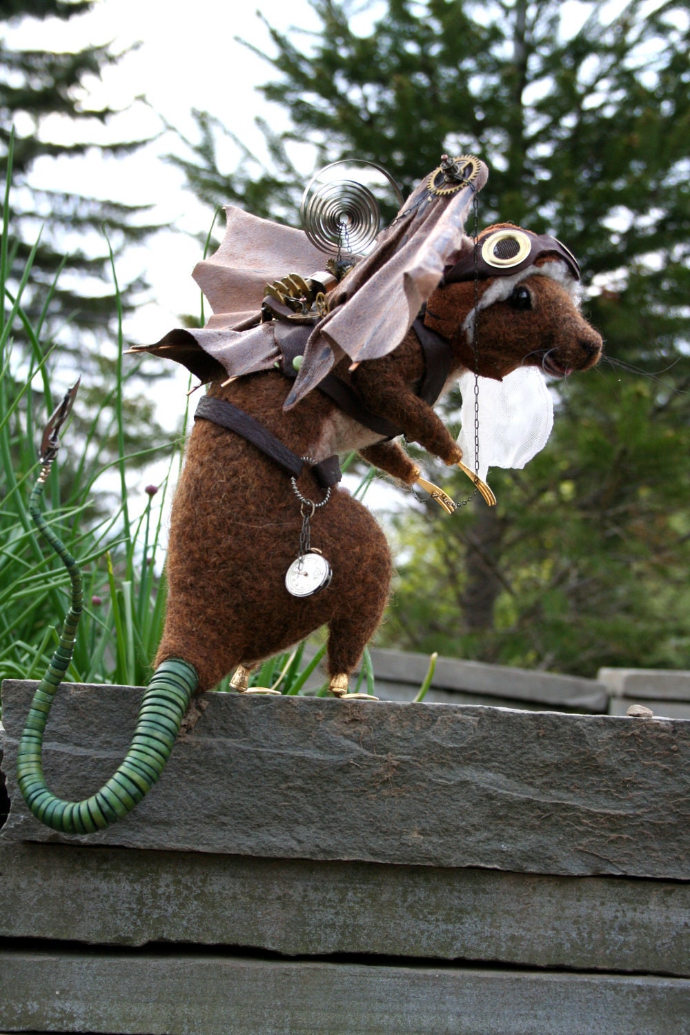 Flying  Steampunk Rat OOAK Artist Needle felt Sculpture by Stevi T. Introductory Price