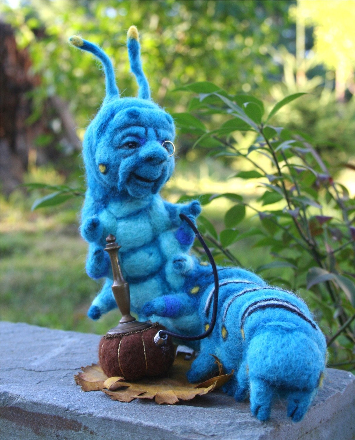 The Blue Caterpillar in Alice's Wonderland w his Hookah OOAK Needle felted Artist Doll by Stevi T.