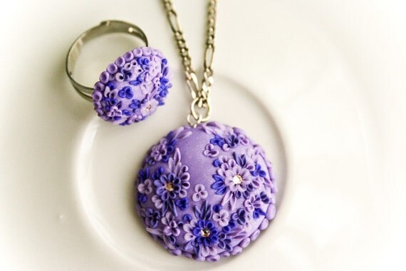 SALE beautiful lilac - set of pendant and ring