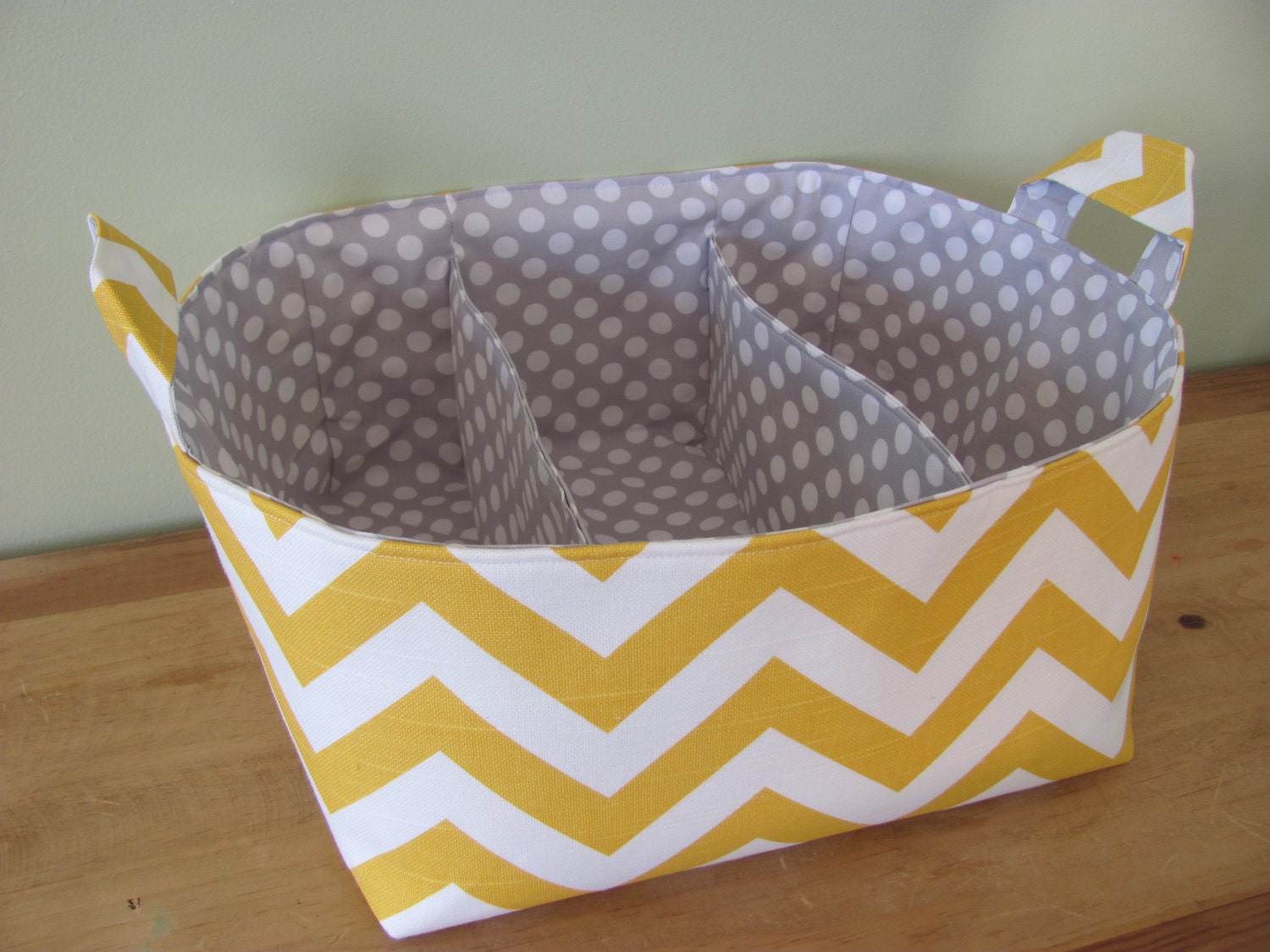 NEW Fabric Diaper Caddy - Fabric organizer storage bin basket - Perfect for your nursery - Yellow Zig Zag