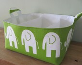 NEW Fabric Diaper Caddy - Fabric organizer storage bin basket - Perfect for your nursery - Green Elephants