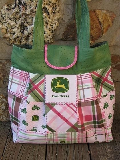Large Size Pink and Green John Deere Pleated Purse