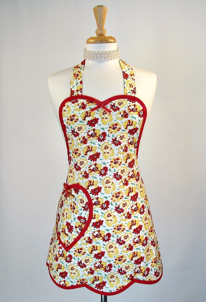 Cute Apron Womens Full Betty Sweetheart Rise-n-Shine Red