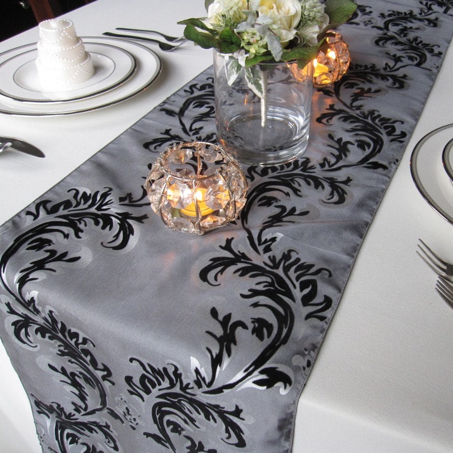 measurements Silver runner Table table wedding by Damask Taffeta Runner  Wedding Flocked floratouch