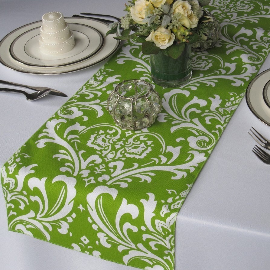 Damask Table Runner and floratouch green by runner Green Traditions White table