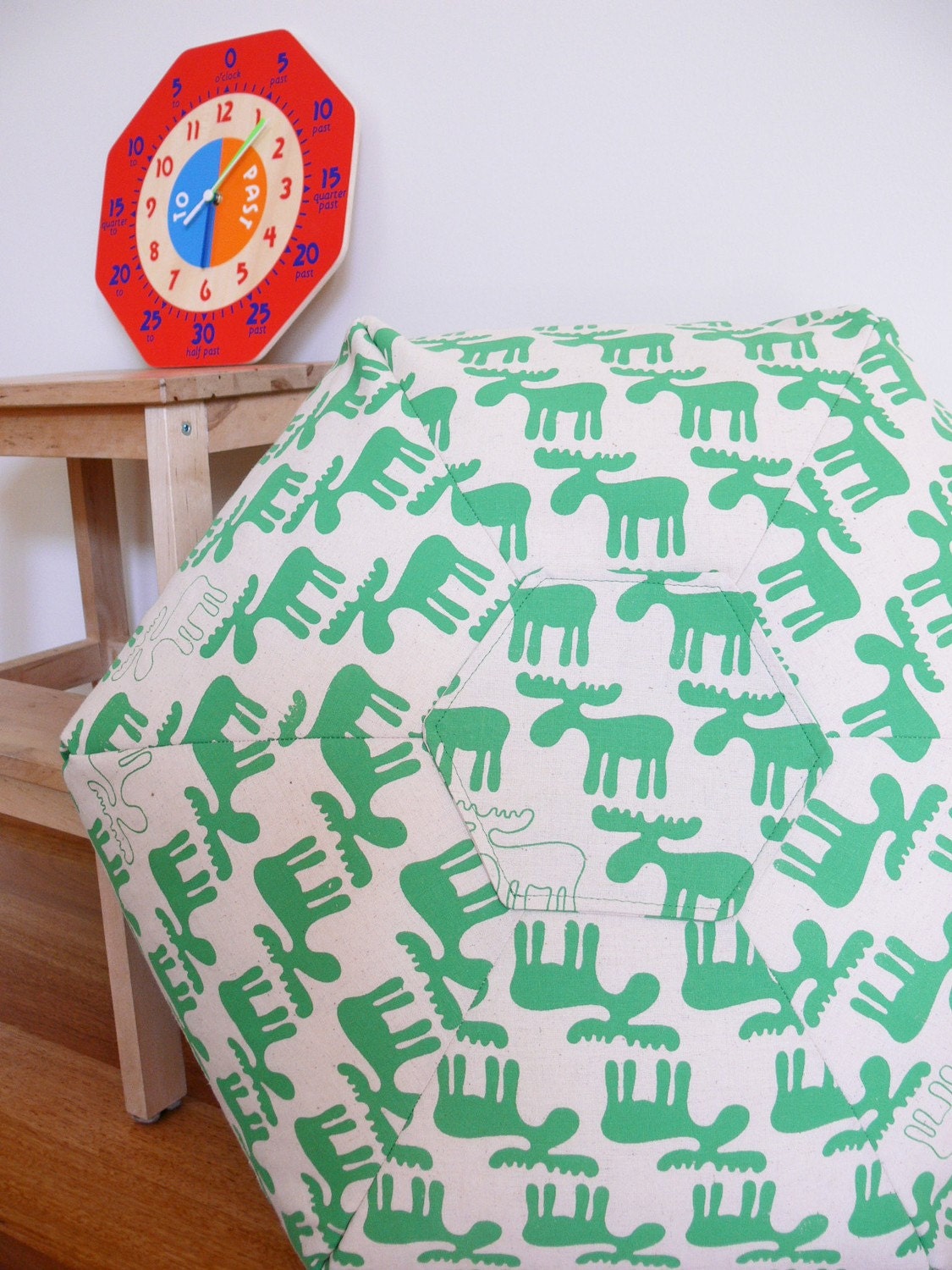 Handprinted Floor Cushion - Green Moose
