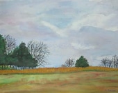 Rustic Landscape watercolor 9x12 fine art painting in mat nature rustic scenery Virginia Fields
