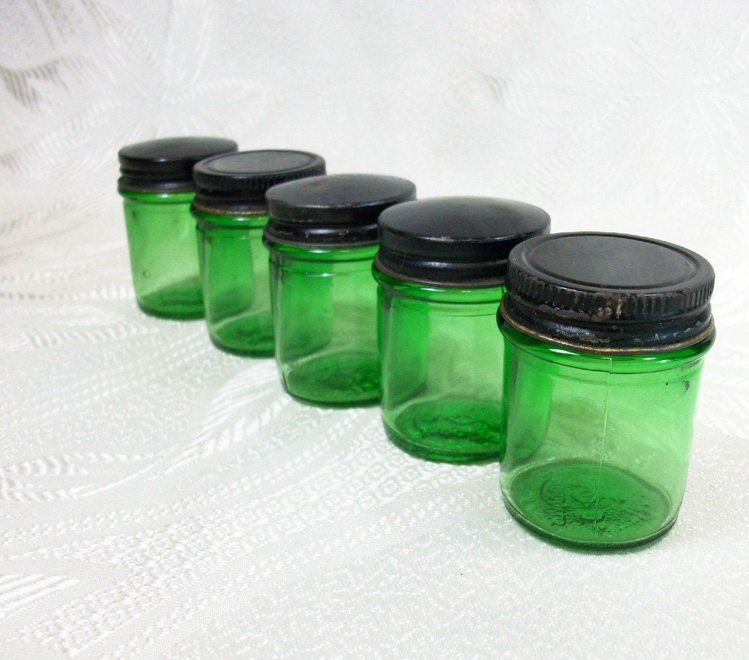 Vintage Glass Jars Bottles Emerald Green by PeachyChicBoutique