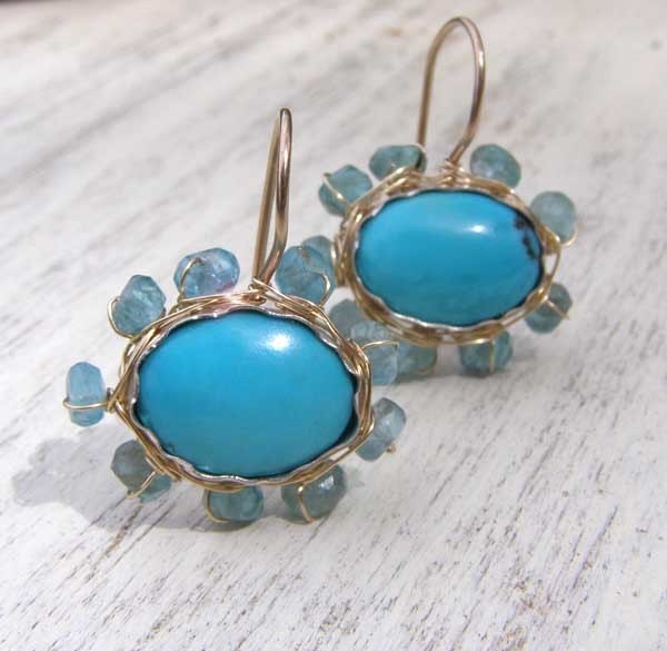 Blue Jewelry, Blue Earrings, Gesmtone Earrings, Turquoise Apatite Mandala Earrings, Handmade Jewelry, Autumn Jewelry