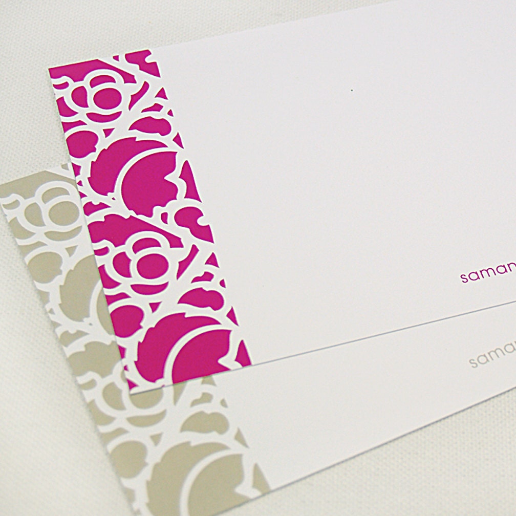 stenciled side personalized stationery set (12) CHOOSE color -personalized stationary