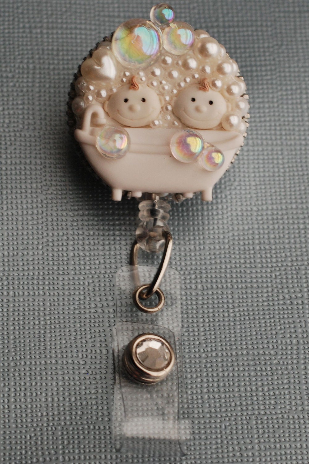 Two Bubbly Babies Vintage Zipper Retractable ID Badge Reel