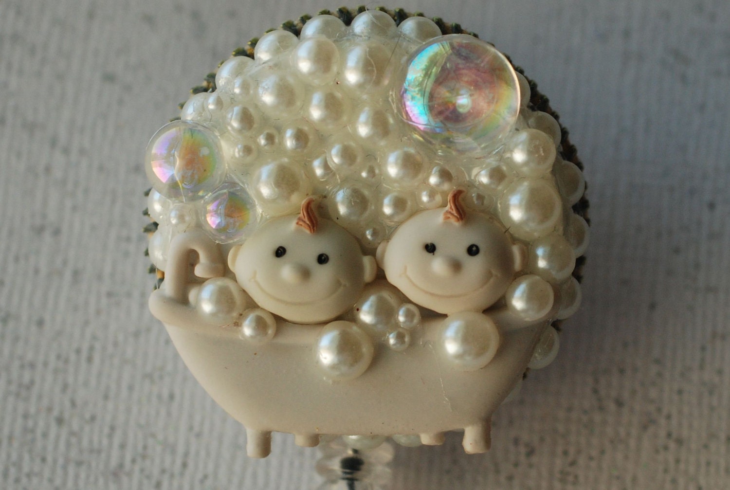 Tub Time For Twins For Pediatric Nurse Vintage Zipper ID Badge Reel