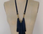 Cobalt Blue Leather Tassel Fringe Necklace