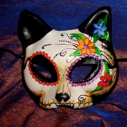 Dia de Los Muertos Kitty Cat Mask, Adult Size