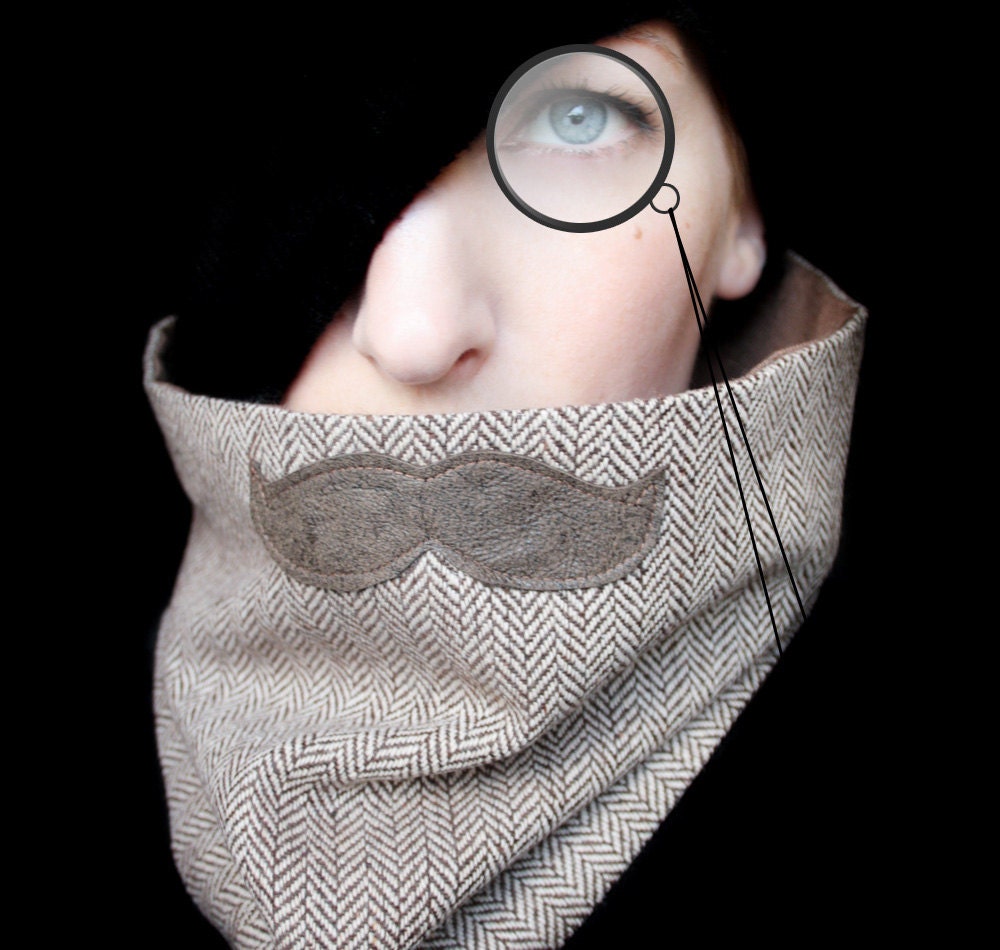 Mustache Scarf Cowl - History Professor Neckwarmer - piprobins