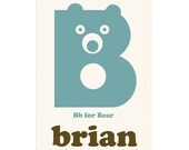Personalized Custom Initial B Letter Name Print Baby Nursery Art - Blue Brown