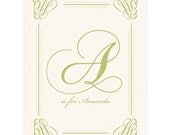 Glamorous Custom Initial Letter Monogram Name Print Baby Nursery Wall Art green
