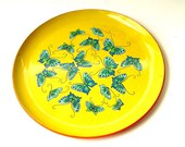 70s vintage Butterfly Yellow Lacquer Wear Serving Platter