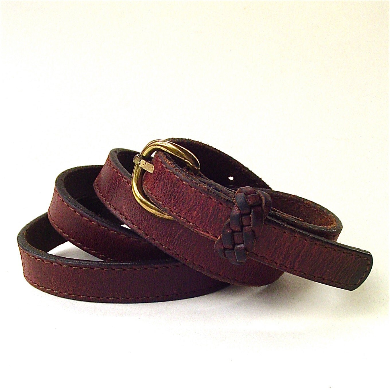 Rustic vintage Narrow Dark Brown Leather Belt - SkinnyandBernie