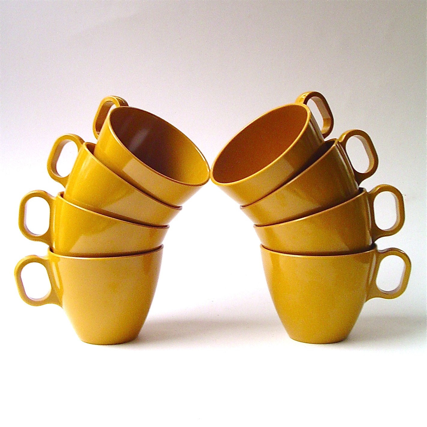 vintage Melmac Mustard Yellow Coffee Cups by SkinnyandBernie