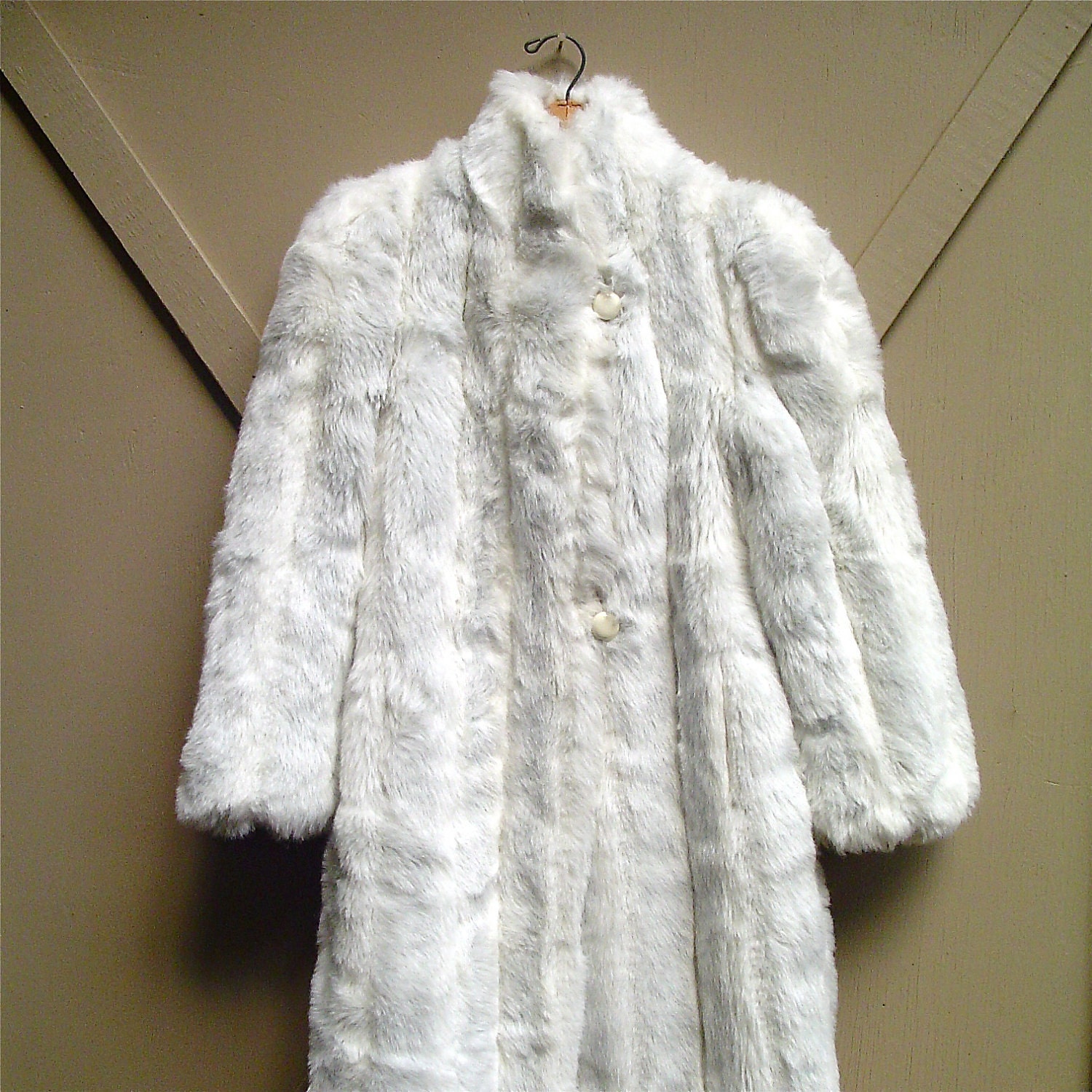vintage Long Snow White Faux Fur Coat
