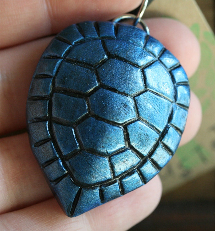 Turtle Shell Pendant - Deep Blue