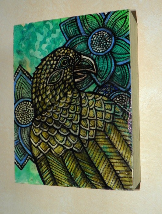 Original Bird / Parrot / Animal / Tribal / Tropical Mixed Media Painting by Lynnette Shelley